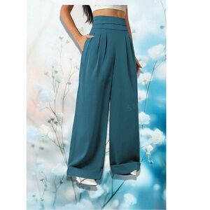 High-waist wide leg cuff slacks with amazing waist detail - flattering and fun!
